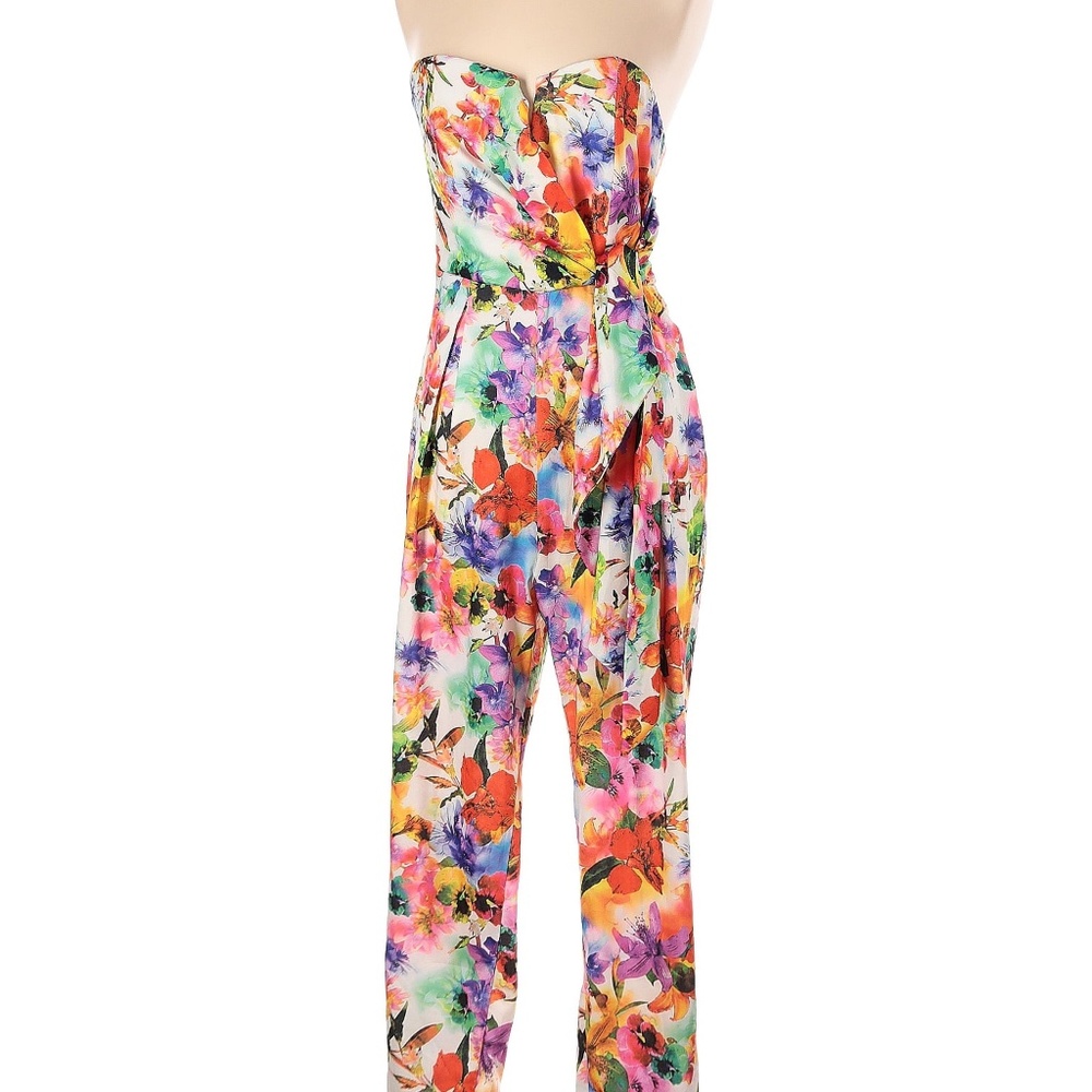 Mustard Seed Strapless Floral Jumpsuit – Tropical Rainbow Explosion